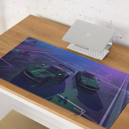 Aston Martin Vantage GT3 & DB12 Inspired Green Vaporwave Gaming Mouse Pad – Neon Racetrack Desk Mat, Moody Motorsport Digital Art