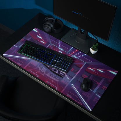 Audi R8 Inspired White Purple Vaporwave Gaming Mouse Pad – Neon Cyber Garage Desk Mat, Retro Futuristic Supercar Digital Art