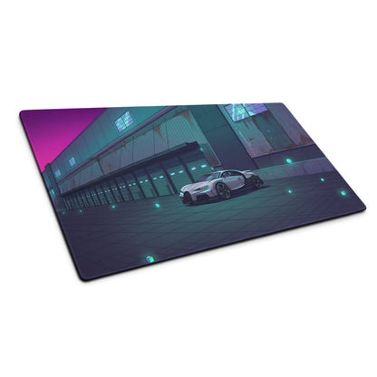 Bugatti Chiron Inspired Silver Teal Vaporwave Gaming Mouse Pad – Neon Industrial Garage Desk Mat, Moody Futuristic Hypercar Digital Art