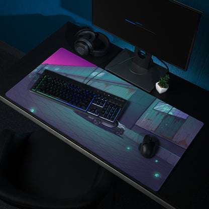 Bugatti Chiron Inspired Silver Teal Vaporwave Gaming Mouse Pad – Neon Industrial Garage Desk Mat, Moody Futuristic Hypercar Digital Art