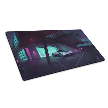 Aston Martin Valkyrie Inspired White Teal Vaporwave Gaming Mouse Pad – Neon Luxury Garage Desk Mat, Moody Futuristic Hypercar Digital Art