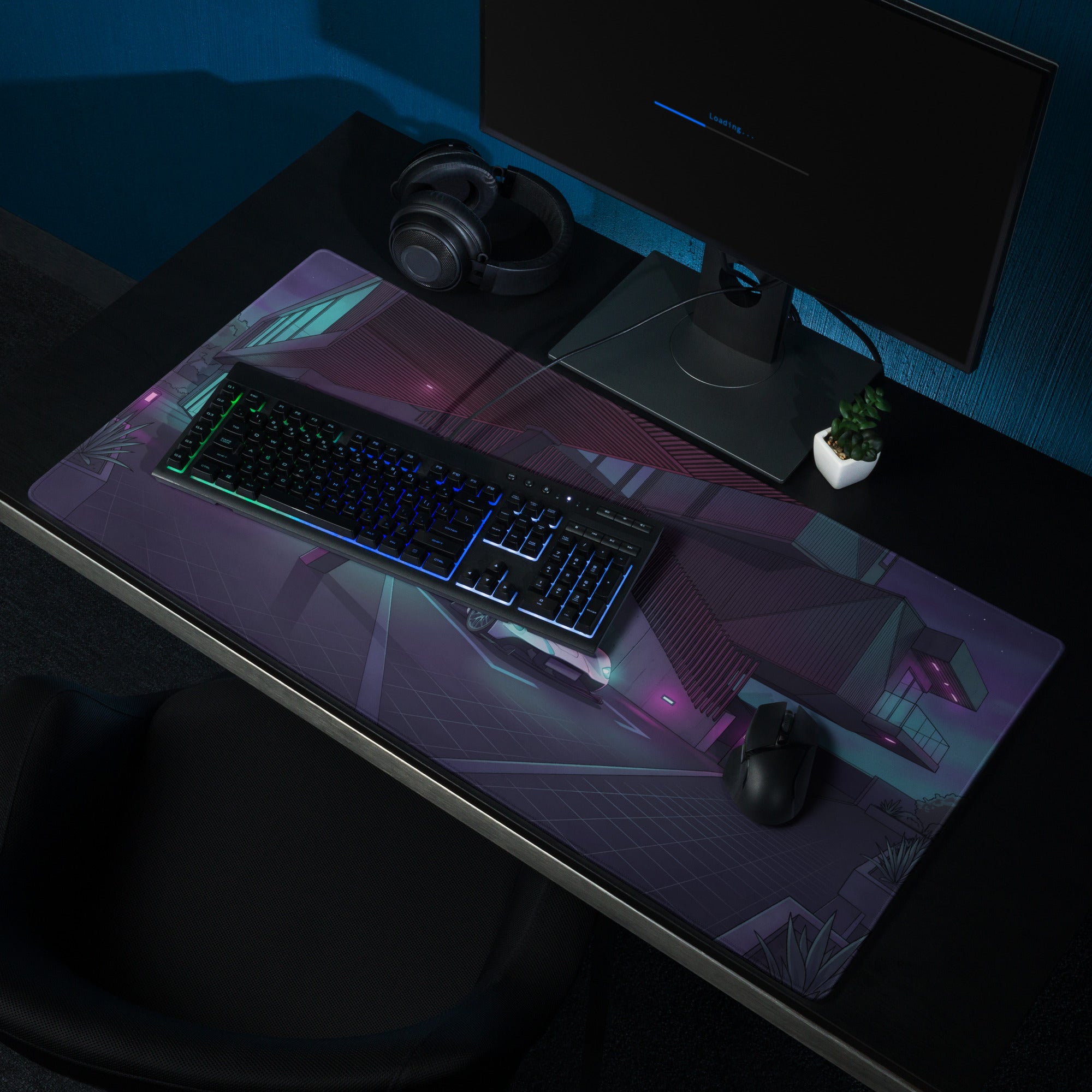Aston Martin Valkyrie Inspired White Teal Vaporwave Gaming Mouse Pad – Neon Luxury Garage Desk Mat, Moody Futuristic Hypercar Digital Art