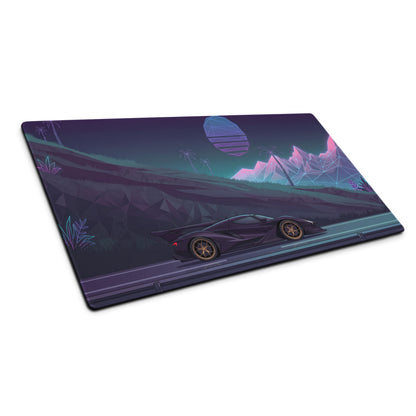 Apollo Intensa Emozione Inspired Black Gold Vaporwave Gaming Mouse Pad – Neon Mountain Highway Desk Mat, Retro Futuristic Hypercar Digital Art