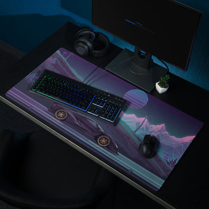 Apollo Intensa Emozione Inspired Black Gold Vaporwave Gaming Mouse Pad – Neon Mountain Highway Desk Mat, Retro Futuristic Hypercar Digital Art