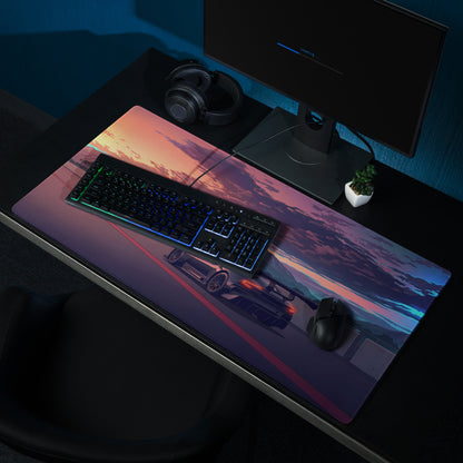 Aston Martin Vulcan Inspired Black Orange Vaporwave Gaming Mouse Pad – Dramatic Sunset Racetrack Desk Mat, Retro Futuristic Motorsport Digital Art