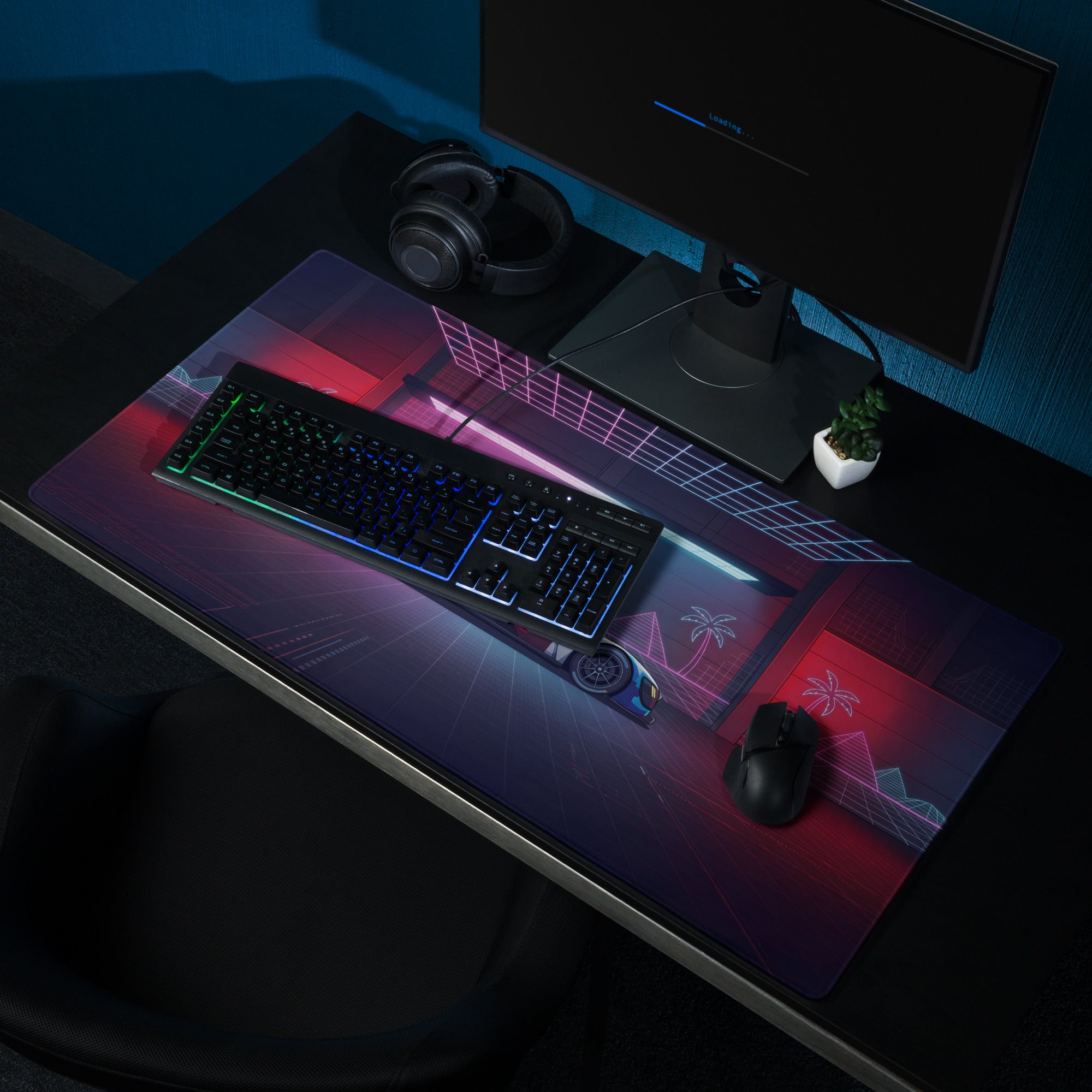 BMW M Hybrid V8 Inspired Red Blue Vaporwave Gaming Mouse Pad – Neon Cyber Garage Desk Mat, Retro Futuristic Le Mans Race Car Digital Art
