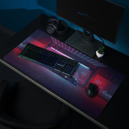BMW M Hybrid V8 Inspired Red Blue Vaporwave Gaming Mouse Pad – Neon Cyber Garage Desk Mat, Retro Futuristic Le Mans Race Car Digital Art