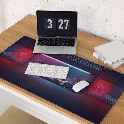 BMW M Hybrid V8 Inspired Red Blue Vaporwave Gaming Mouse Pad – Neon Cyber Garage Desk Mat, Retro Futuristic Le Mans Race Car Digital Art