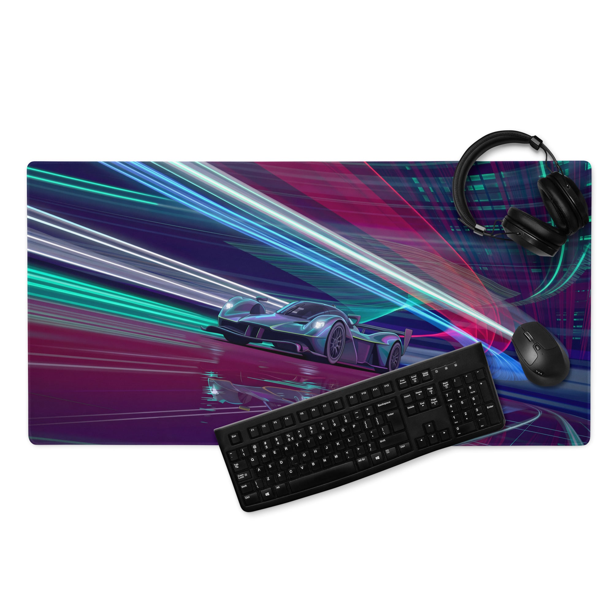 Aston Martin Valkyrie AMR Pro Inspired Teal Purple Vaporwave Gaming Mouse Pad – Neon Hypercar Desk Mat, Futuristic Cyber Racing Digital Art