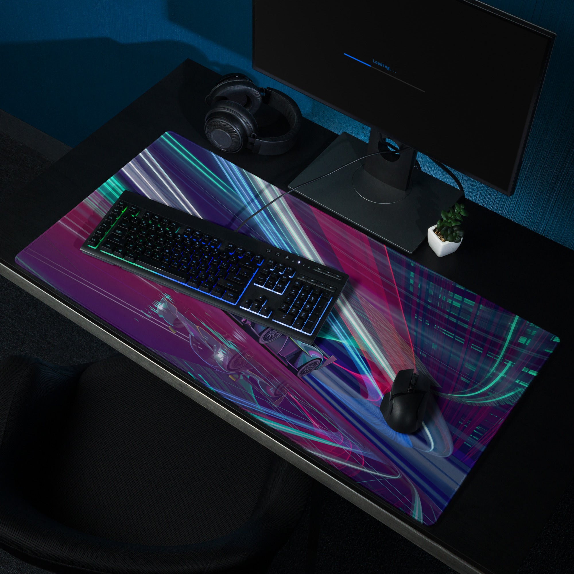 Aston Martin Valkyrie AMR Pro Inspired Teal Purple Vaporwave Gaming Mouse Pad – Neon Hypercar Desk Mat, Futuristic Cyber Racing Digital Art
