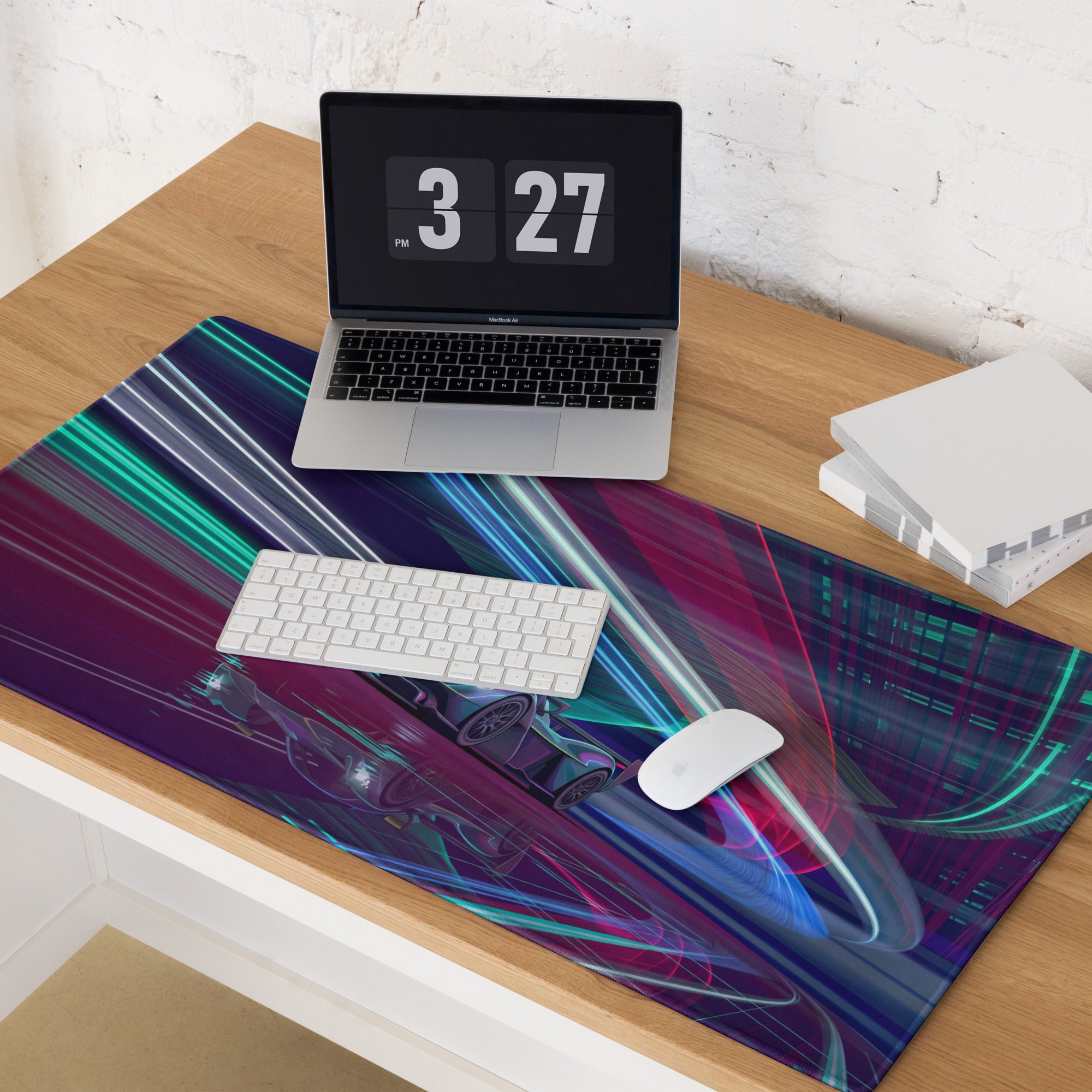 Aston Martin Valkyrie AMR Pro Inspired Teal Purple Vaporwave Gaming Mouse Pad – Neon Hypercar Desk Mat, Futuristic Cyber Racing Digital Art