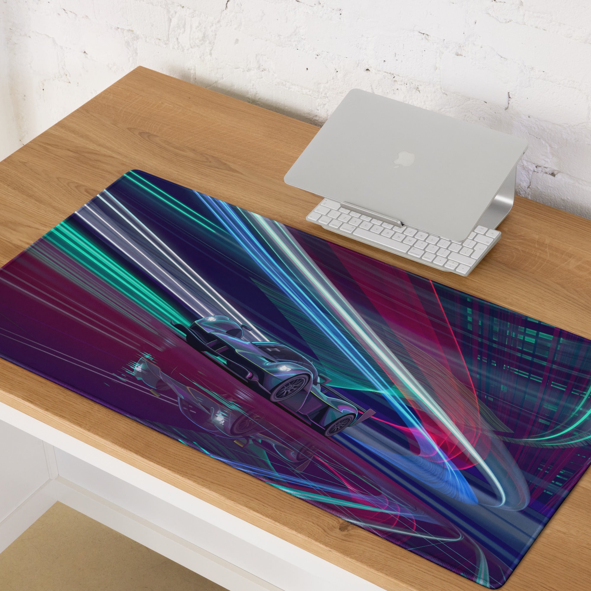 Aston Martin Valkyrie AMR Pro Inspired Teal Purple Vaporwave Gaming Mouse Pad – Neon Hypercar Desk Mat, Futuristic Cyber Racing Digital Art