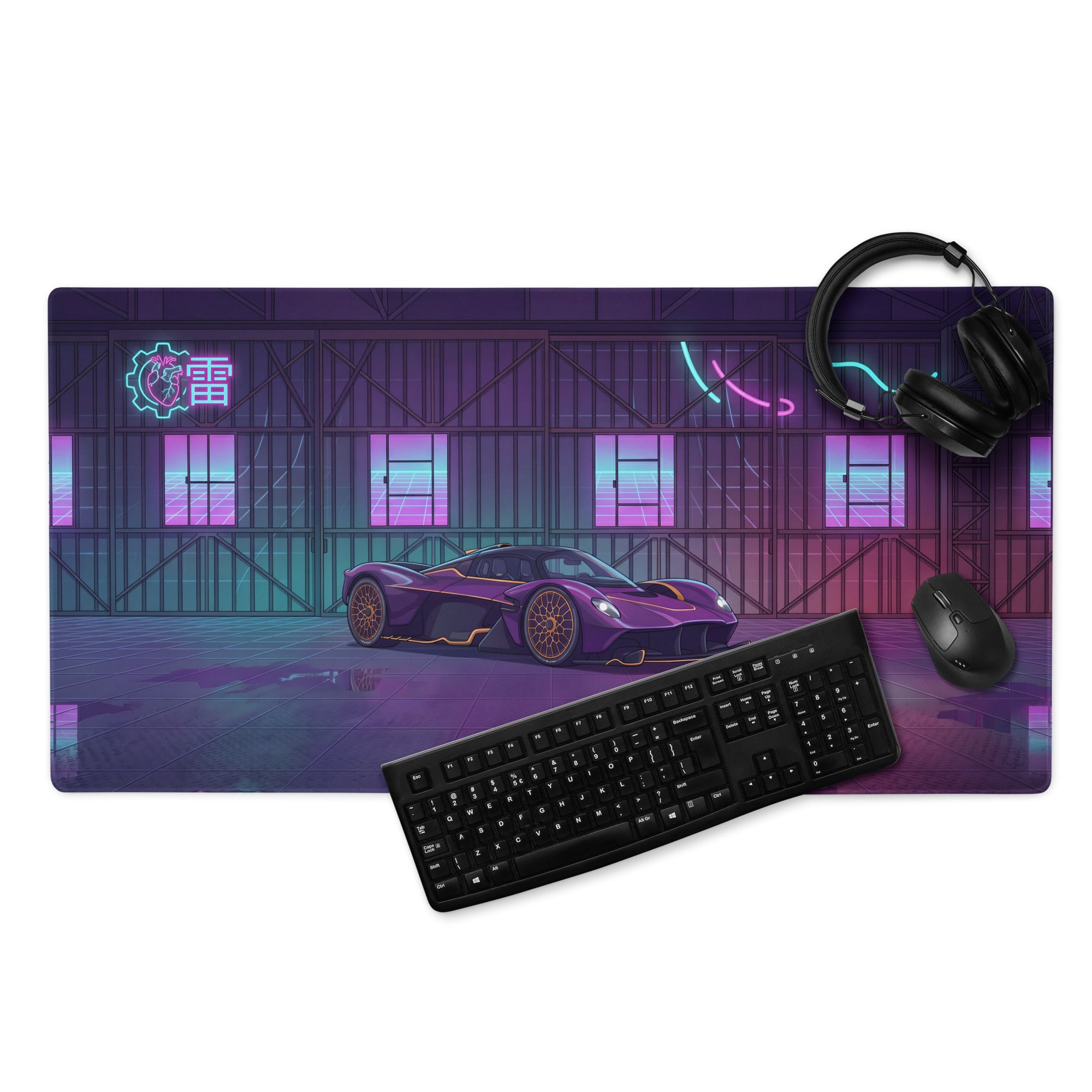 Aston Martin Valkyrie Inspired Purple Gold Vaporwave Gaming Mouse Pad – Neon Futuristic Garage Desk Mat, Cyberpunk Hypercar Digital Art