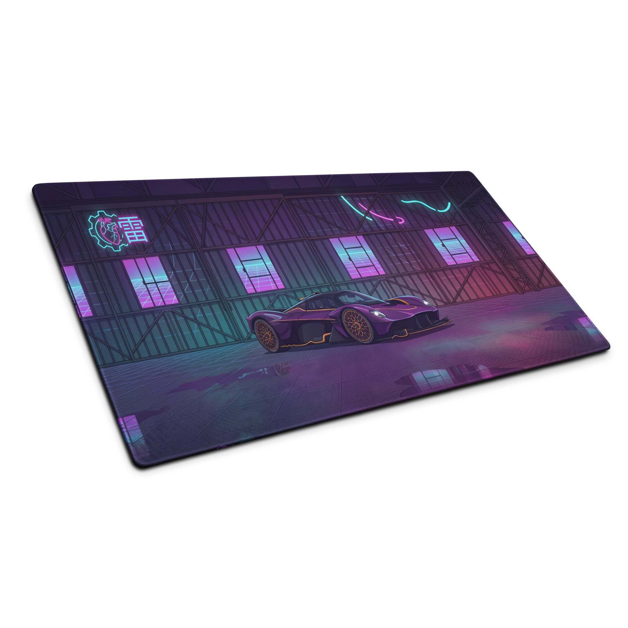 Aston Martin Valkyrie Inspired Purple Gold Vaporwave Gaming Mouse Pad – Neon Futuristic Garage Desk Mat, Cyberpunk Hypercar Digital Art
