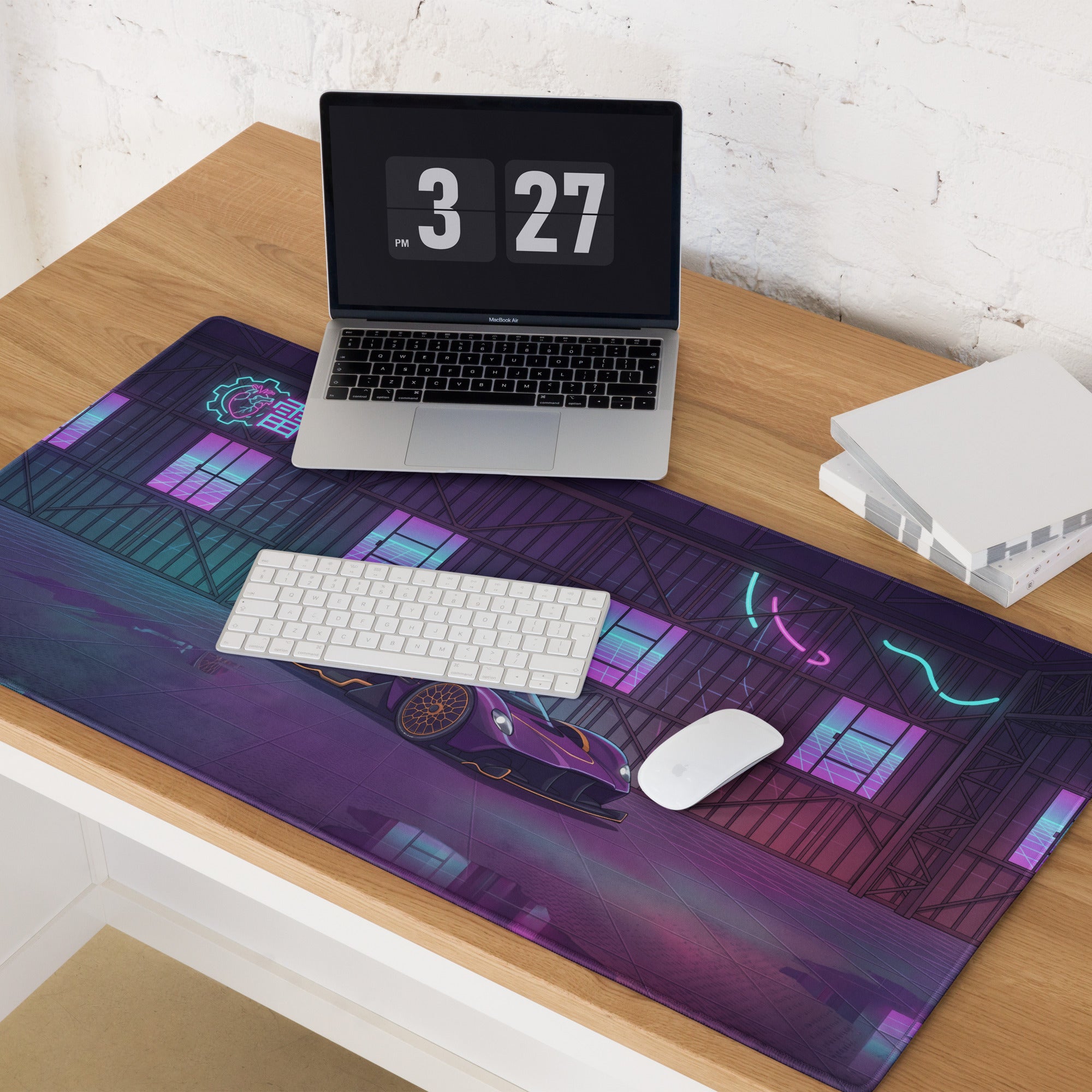 Aston Martin Valkyrie Inspired Purple Gold Vaporwave Gaming Mouse Pad – Neon Futuristic Garage Desk Mat, Cyberpunk Hypercar Digital Art