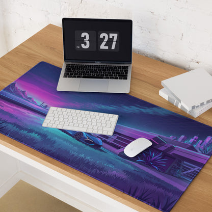 Lamborghini Revuelto Inspired Blue Purple Vaporwave Gaming Mouse Pad – Neon Futuristic Villa Desk Mat, Retro Synthwave Supercar Digital Art