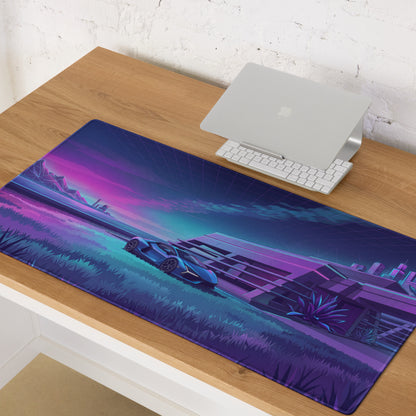 Lamborghini Revuelto Inspired Blue Purple Vaporwave Gaming Mouse Pad – Neon Futuristic Villa Desk Mat, Retro Synthwave Supercar Digital Art