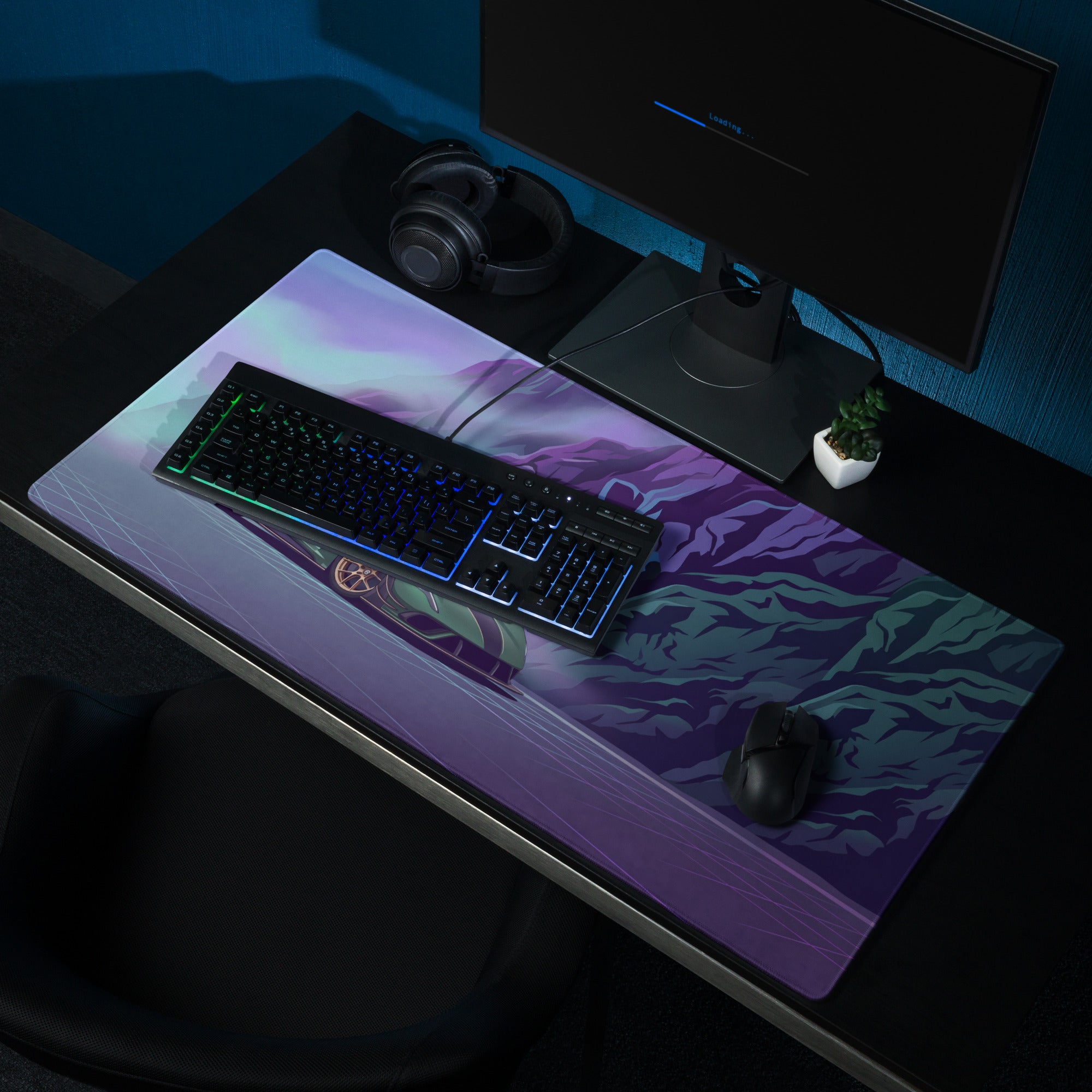 Hennessey Venom F5 Inspired Green Purple Vaporwave Gaming Mouse Pad – Neon Mountain Road Desk Mat, Futuristic Hypercar Digital Art