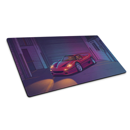 Ferrari F50 Inspired Red Purple Vaporwave Gaming Mouse Pad – Neon Industrial Garage Desk Mat, Retro Supercar Digital Art with Cyberpunk Glow