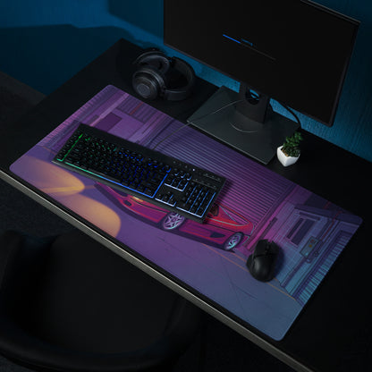 Ferrari F50 Inspired Red Purple Vaporwave Gaming Mouse Pad – Neon Industrial Garage Desk Mat, Retro Supercar Digital Art with Cyberpunk Glow