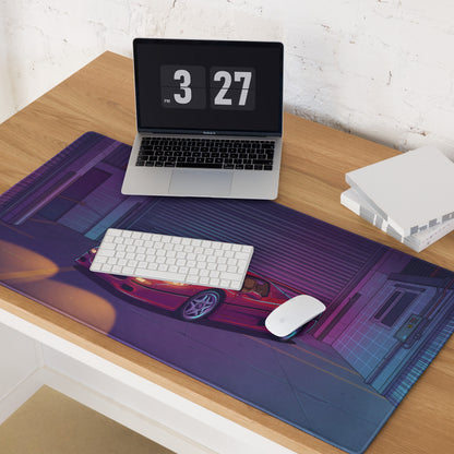 Ferrari F50 Inspired Red Purple Vaporwave Gaming Mouse Pad – Neon Industrial Garage Desk Mat, Retro Supercar Digital Art with Cyberpunk Glow