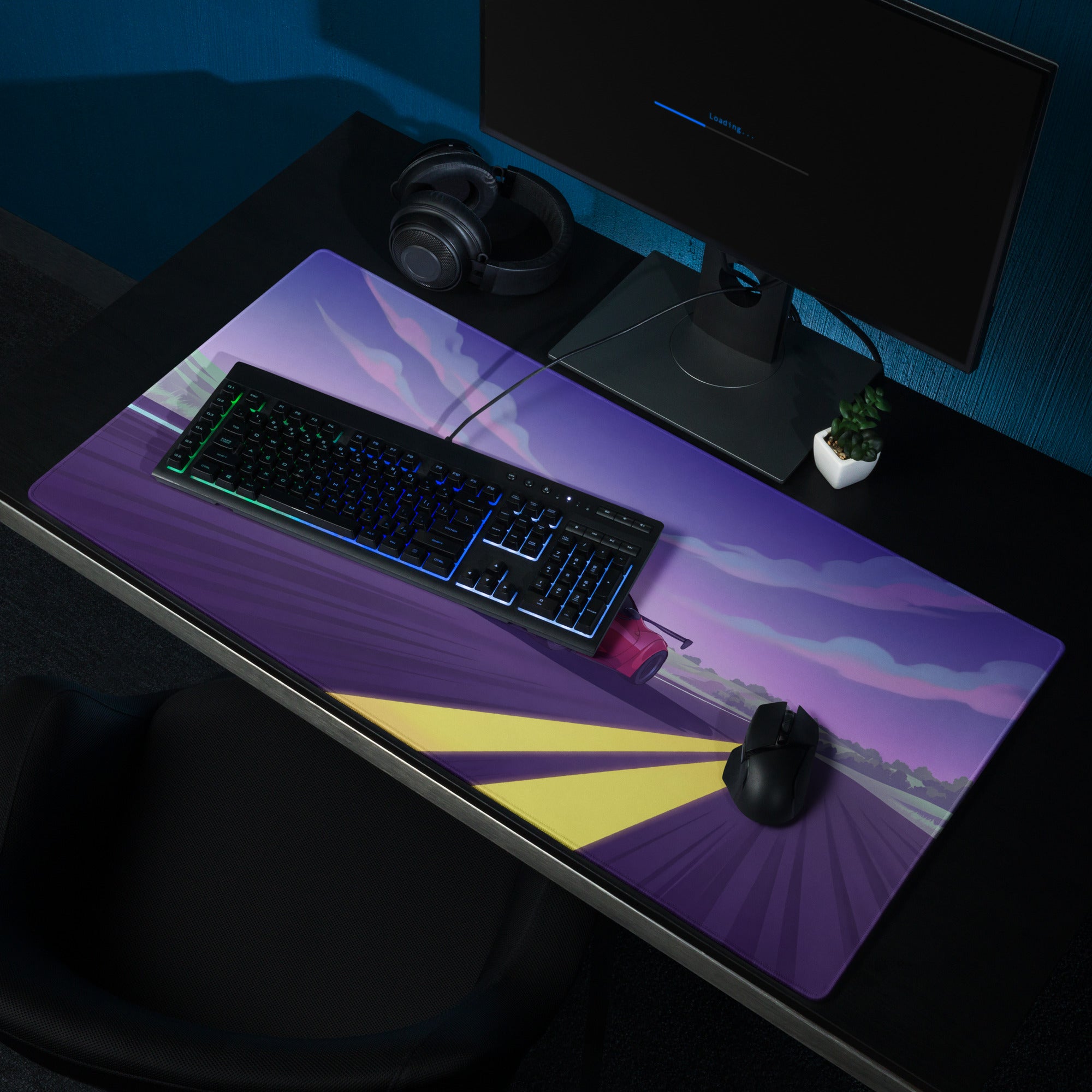 Ferrari 458 Italia Inspired Widebody Red Purple Vaporwave Gaming Mouse Pad – Neon Open Highway Desk Mat, Retro Futuristic Supercar Digital Artwork