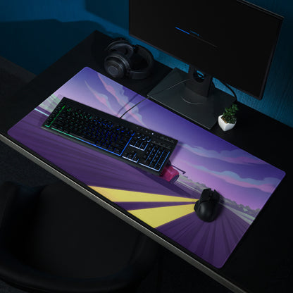 Ferrari 458 Italia Inspired Widebody Red Purple Vaporwave Gaming Mouse Pad – Neon Open Highway Desk Mat, Retro Futuristic Supercar Digital Artwork