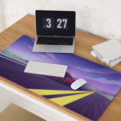 Ferrari 458 Italia Inspired Widebody Red Purple Vaporwave Gaming Mouse Pad – Neon Open Highway Desk Mat, Retro Futuristic Supercar Digital Artwork