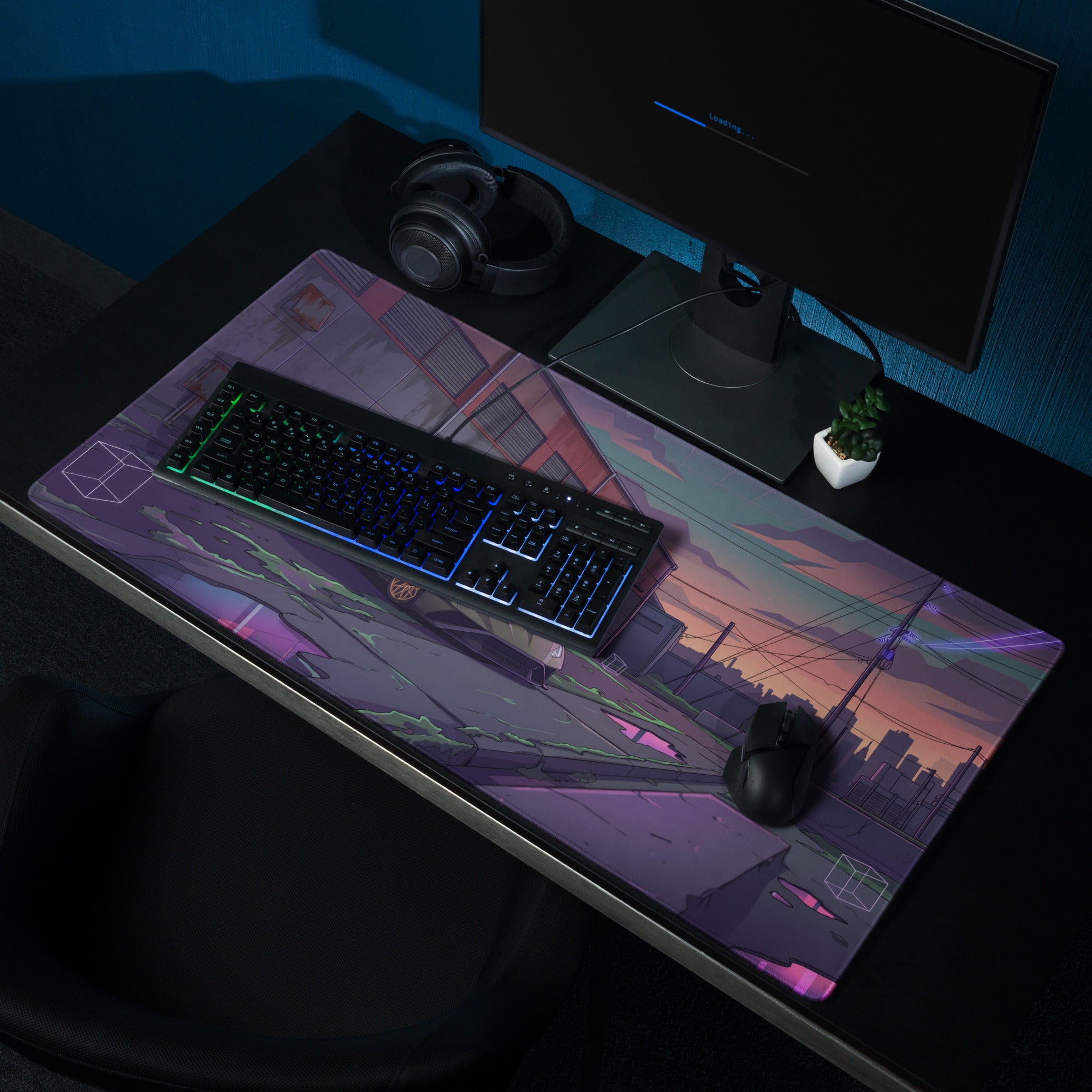 Lamborghini Huracán STO Inspired Gray Purple Vaporwave Gaming Mouse Pad – Neon Industrial Alley Desk Mat, Cyberpunk Supercar Digital Art