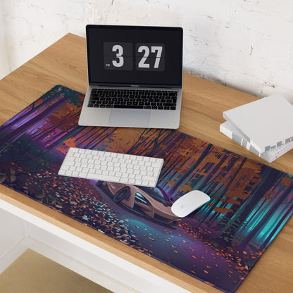 McLaren 765LT Inspired Champagne Purple Vaporwave Gaming Mouse Pad – Neon Autumn Forest Desk Mat, Retro Futuristic Supercar Digital Art