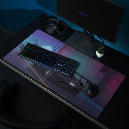 Ferrari 458 Italia Inspired Widebody Black Purple Vaporwave Gaming Mouse Pad – Neon Retro City Desk Mat, Widebody Supercar Digital Art with Sunset Grid
