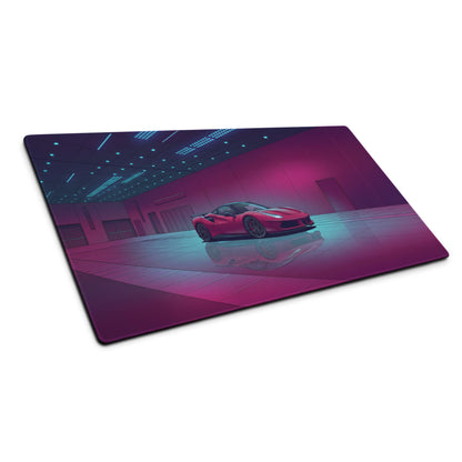 Ferrari 488 GTB Inspired Red Pink Vaporwave Gaming Mouse Pad – Neon Luxury Showroom Desk Mat, Retro Futuristic Supercar Digital Art