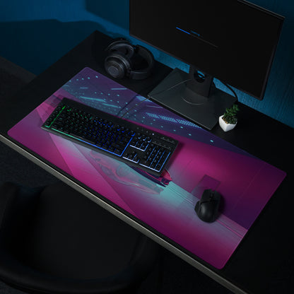 Ferrari 488 GTB Inspired Red Pink Vaporwave Gaming Mouse Pad – Neon Luxury Showroom Desk Mat, Retro Futuristic Supercar Digital Art