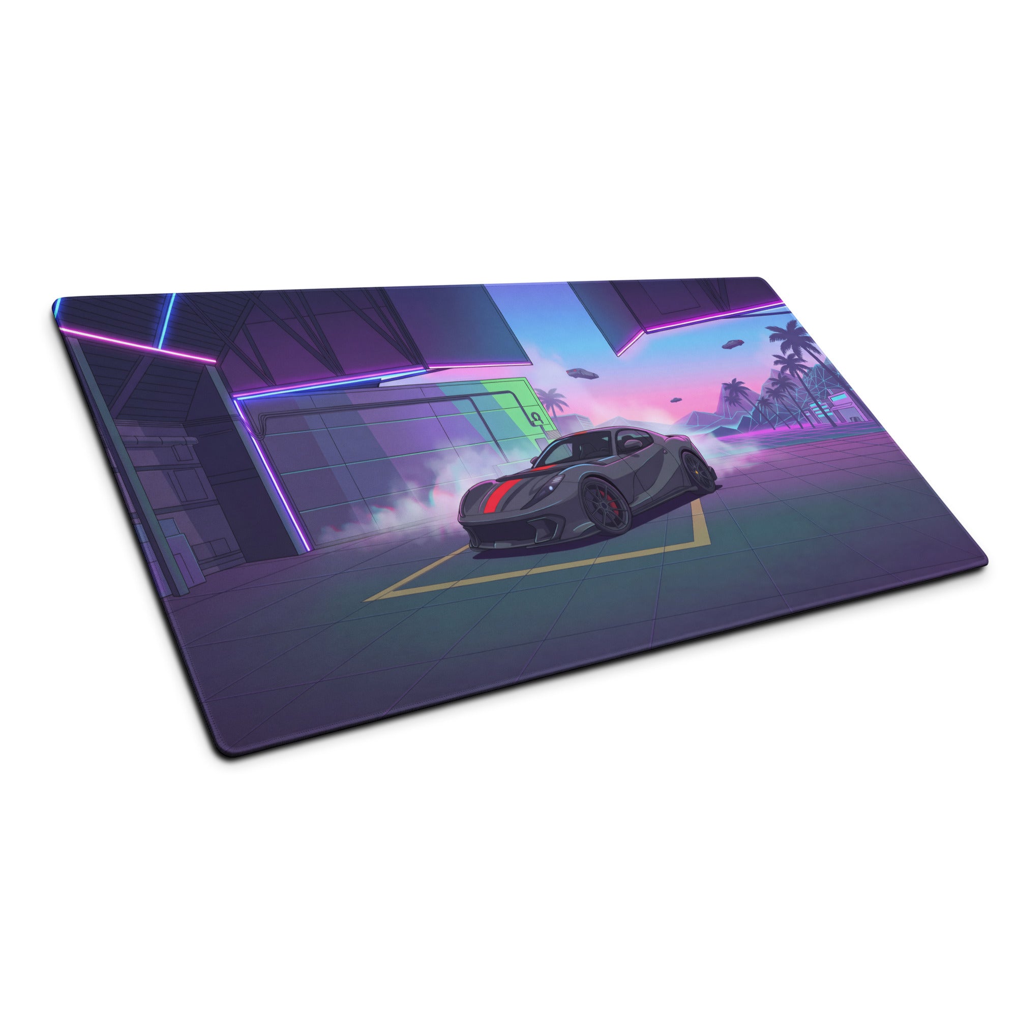 Ferrari 812 Competizione Inspired Gray Red Vaporwave Gaming Mouse Pad – Neon Futuristic Garage Desk Mat, Retro Supercar Digital Art