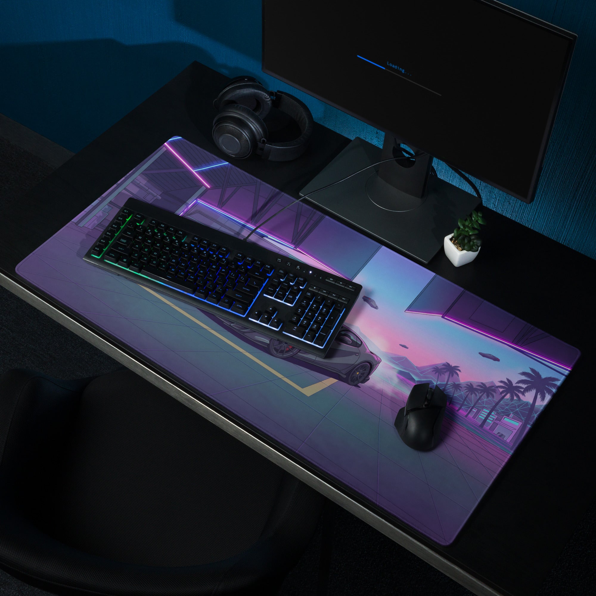Ferrari 812 Competizione Inspired Gray Red Vaporwave Gaming Mouse Pad – Neon Futuristic Garage Desk Mat, Retro Supercar Digital Art