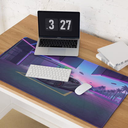 Ferrari 812 Competizione Inspired Gray Red Vaporwave Gaming Mouse Pad – Neon Futuristic Garage Desk Mat, Retro Supercar Digital Art