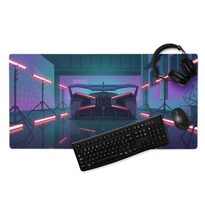 Bugatti Bolide Inspired Black Red Vaporwave Gaming Mouse Pad – Neon Futuristic Studio Desk Mat, Cyberpunk Hypercar Digital Art