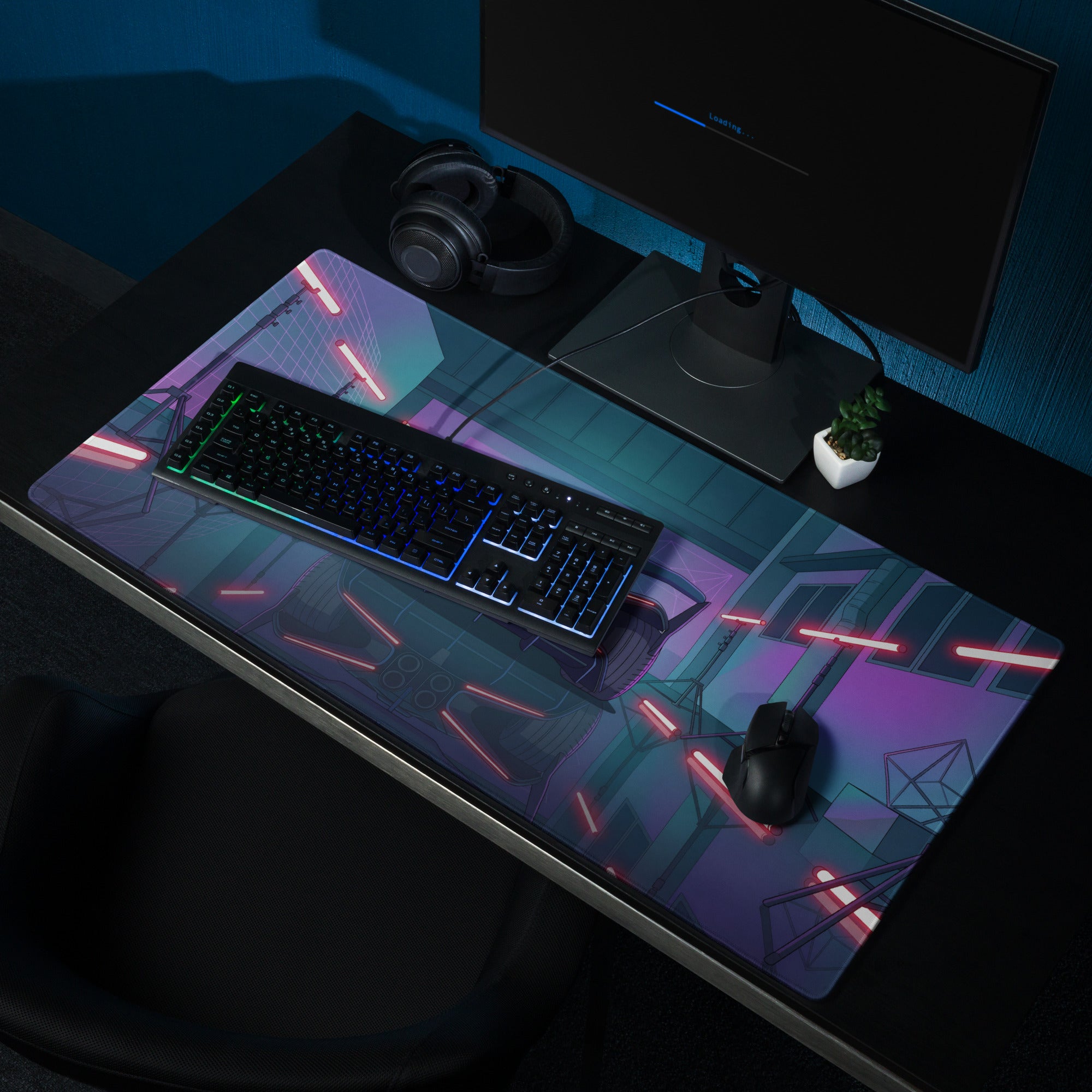 Bugatti Bolide Inspired Black Red Vaporwave Gaming Mouse Pad – Neon Futuristic Studio Desk Mat, Cyberpunk Hypercar Digital Art