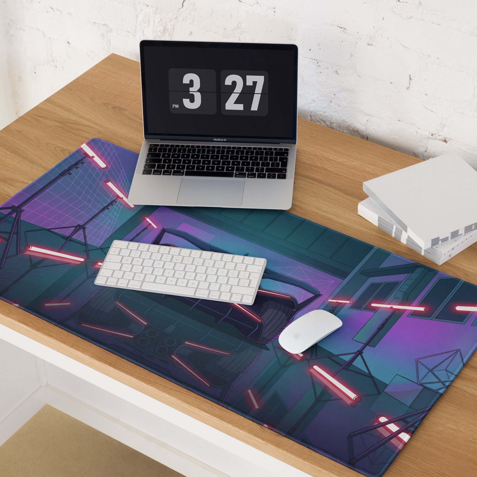 Bugatti Bolide Inspired Black Red Vaporwave Gaming Mouse Pad – Neon Futuristic Studio Desk Mat, Cyberpunk Hypercar Digital Art
