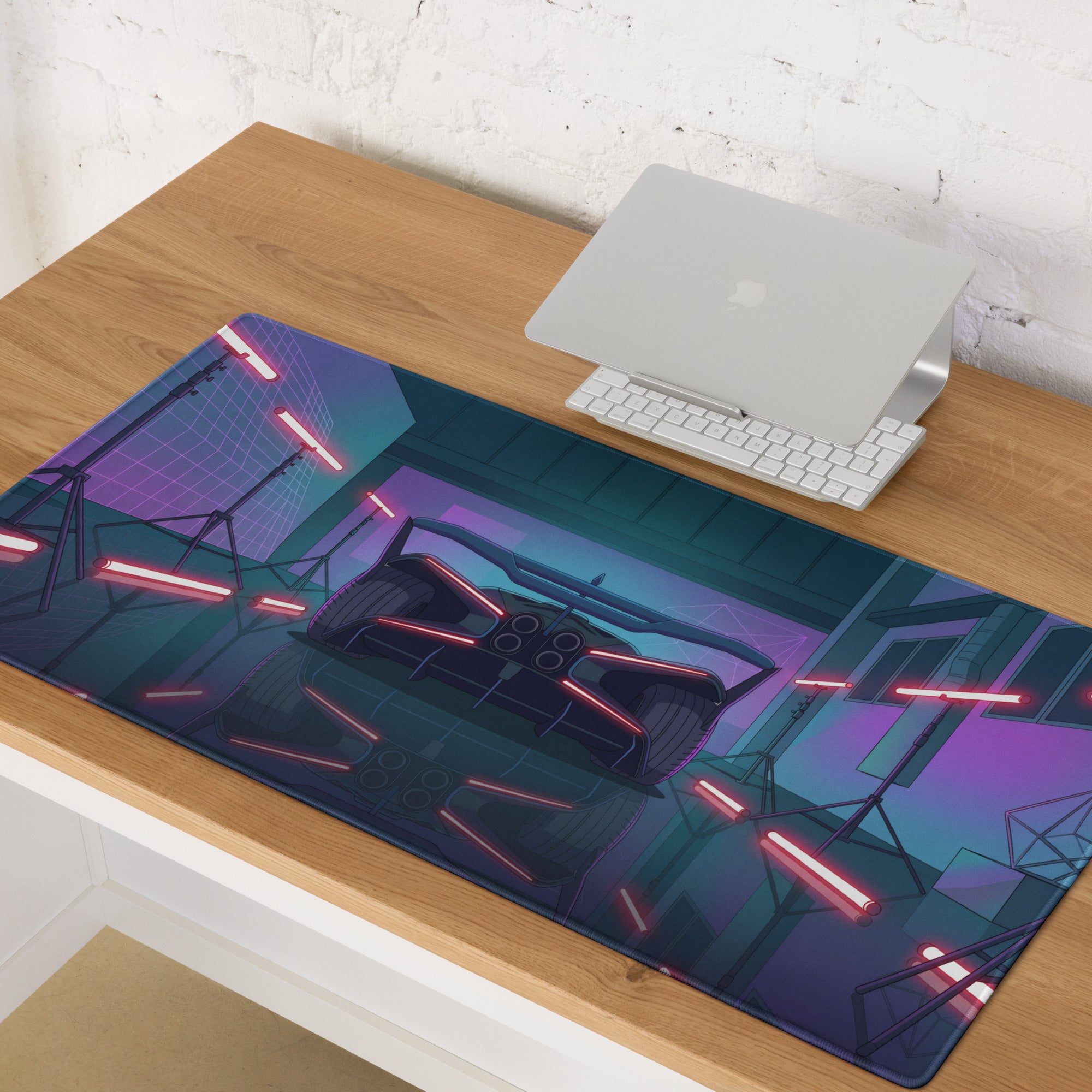 Bugatti Bolide Inspired Black Red Vaporwave Gaming Mouse Pad – Neon Futuristic Studio Desk Mat, Cyberpunk Hypercar Digital Art