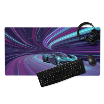 Aston Martin Valkyrie AMR Pro Inspired Teal Purple Vaporwave Gaming Mouse Pad – Neon Racing Tunnel Desk Mat, Futuristic Hypercar Digital Art