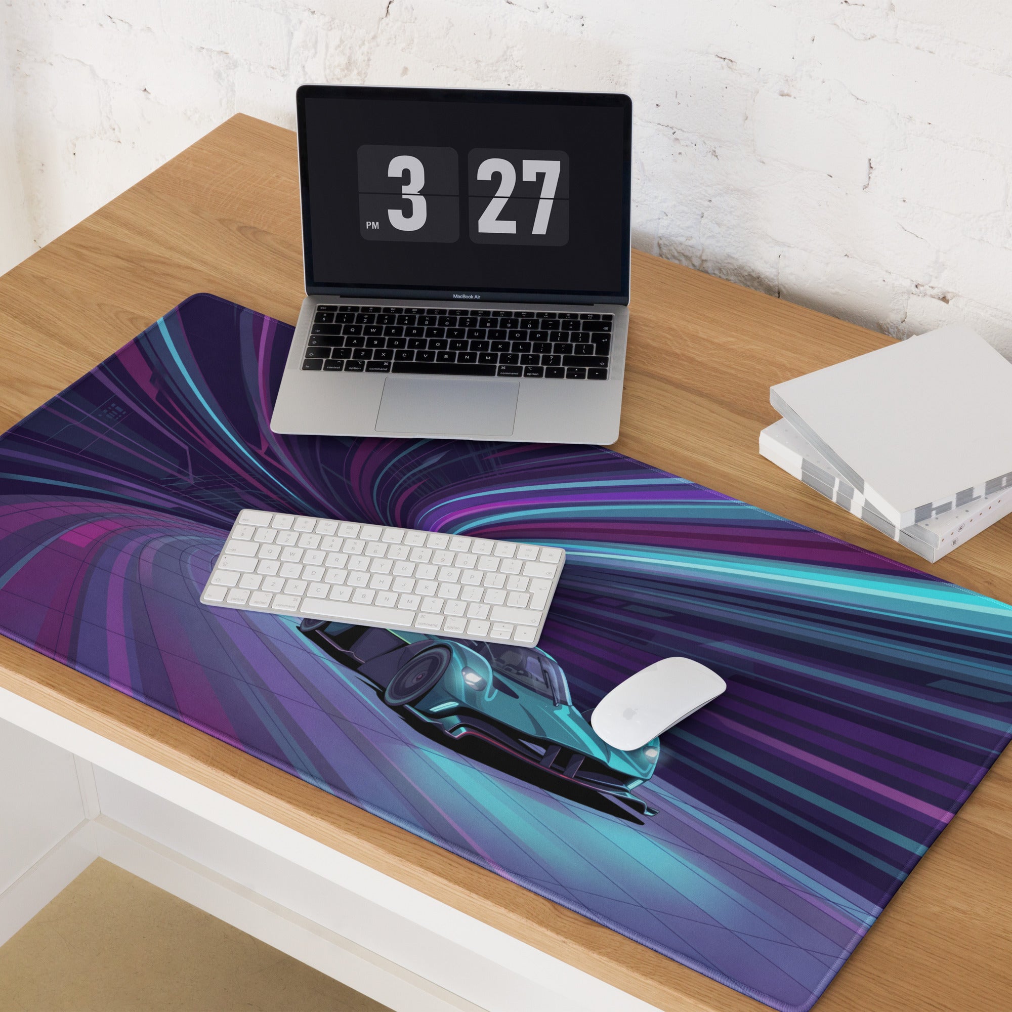 Aston Martin Valkyrie AMR Pro Inspired Teal Purple Vaporwave Gaming Mouse Pad – Neon Racing Tunnel Desk Mat, Futuristic Hypercar Digital Art