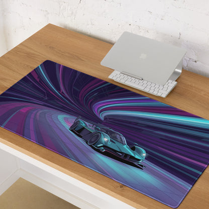 Aston Martin Valkyrie AMR Pro Inspired Teal Purple Vaporwave Gaming Mouse Pad – Neon Racing Tunnel Desk Mat, Futuristic Hypercar Digital Art