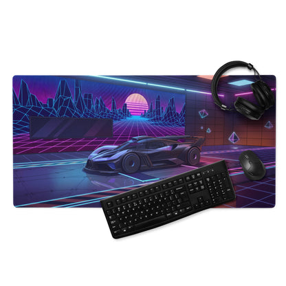 Bugatti Bolide Inspired Black Blue Vaporwave Gaming Mouse Pad – Neon Futuristic Garage Desk Mat, Cyberpunk Hypercar Digital Art