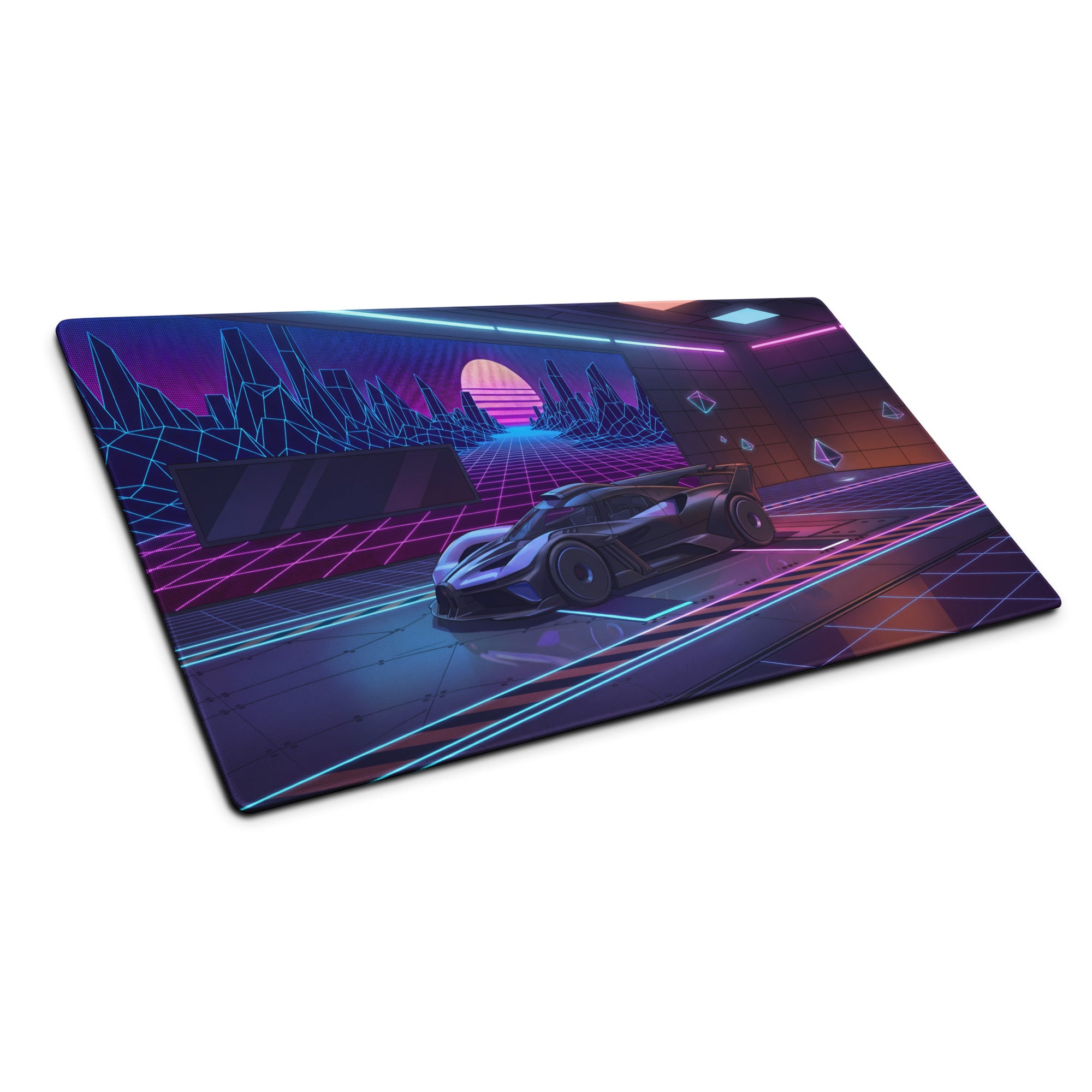 Bugatti Bolide Inspired Black Blue Vaporwave Gaming Mouse Pad – Neon Futuristic Garage Desk Mat, Cyberpunk Hypercar Digital Art