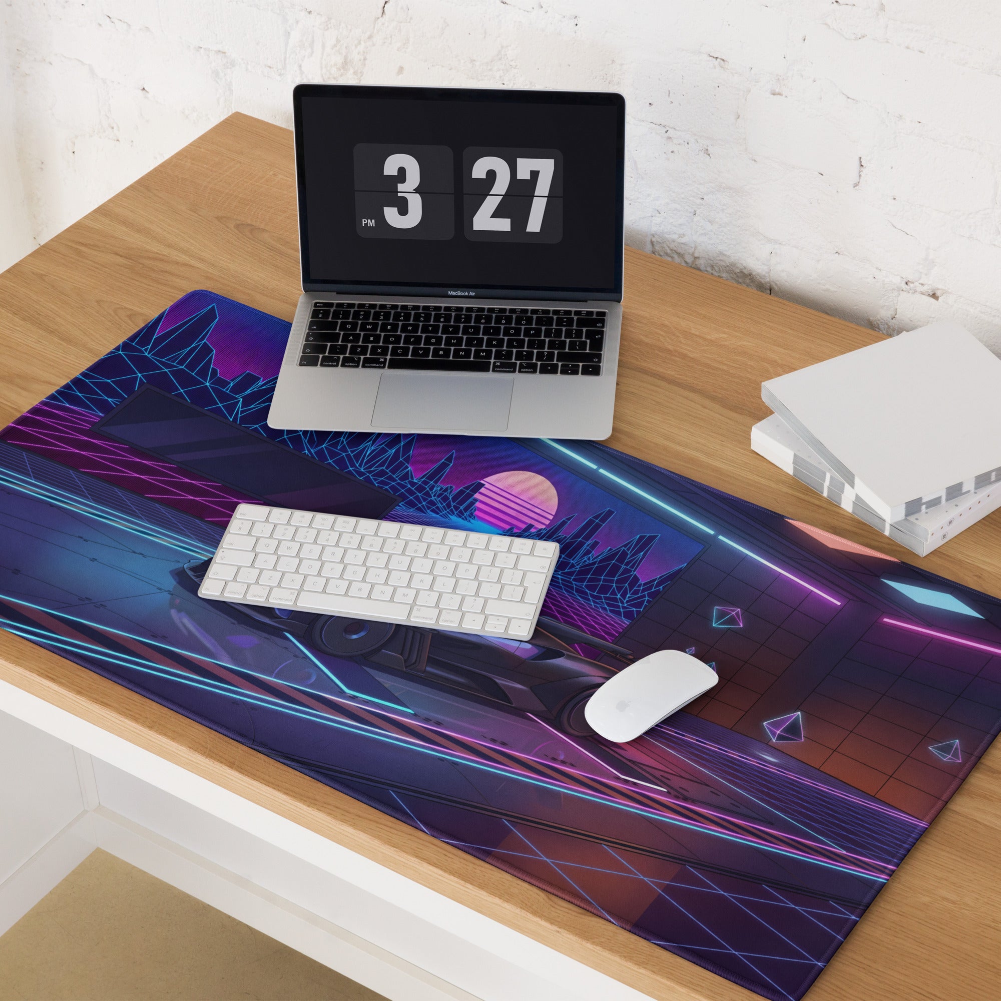 Bugatti Bolide Inspired Black Blue Vaporwave Gaming Mouse Pad – Neon Futuristic Garage Desk Mat, Cyberpunk Hypercar Digital Art
