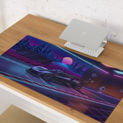 Bugatti Bolide Inspired Black Blue Vaporwave Gaming Mouse Pad – Neon Futuristic Garage Desk Mat, Cyberpunk Hypercar Digital Art