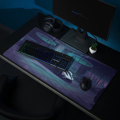 Pagani Zonda Cinque Inspired White Blue Vaporwave Gaming Mouse Pad – Neon Luxury Showroom Desk Mat, Futuristic Hypercar Digital Art