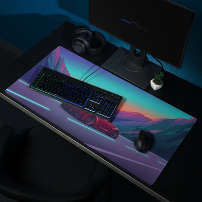 Nissan GT-R R35 Inspired Red Purple Vaporwave Gaming Mouse Pad – Neon Mountain Highway Desk Mat, Retro Futuristic JDM Supercar Digital Art