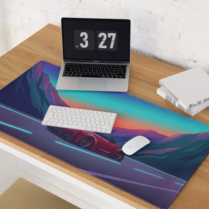 Nissan GT-R R35 Inspired Red Purple Vaporwave Gaming Mouse Pad – Neon Mountain Highway Desk Mat, Retro Futuristic JDM Supercar Digital Art